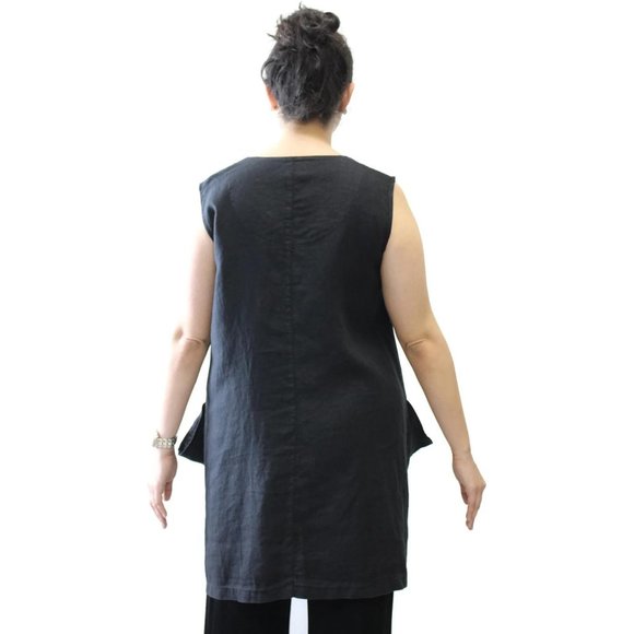 Mosaic USA Women's Big Pocket Sleeveless Linen Tunic  Black - Picture 6 of 6